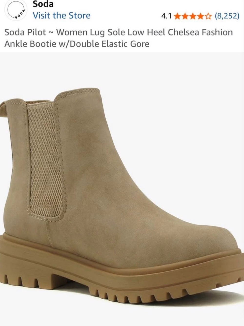 Soda Taupe Chelsea Lug Sole Ankle Bootie
